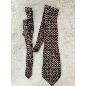 Christian Dior Cravate Men's 100% Silk Tie Burgundy Navy Geometric Pattern Italy